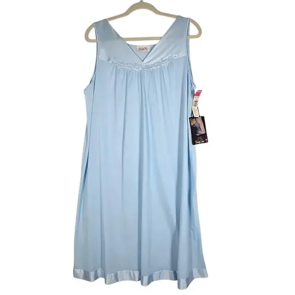 Vintage Vanity Fair Nightgown Robe Set Coloratura Womens Large Blue Made USA 90s